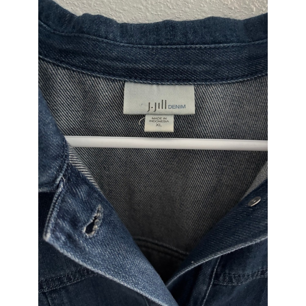 J. Jill Denim Jacket Womens XL Blue Raw‎ Hem Dark Jean Preppy Gorpcore Outdoor - Picture 3 of 5